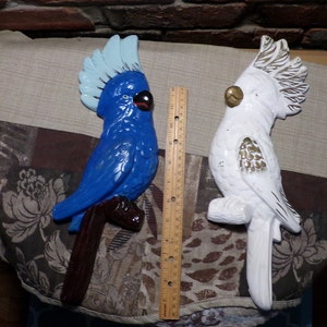 Vintage Chalkware Cockatoo Birds, 1957 Miller Studio Birds, upcycled chalkware, exotic bird wall décor, 1950 bird wall décor, Morethebuckles
