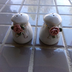 Vintage Bone China Salt and Pepper Shakers, Shakers with rose