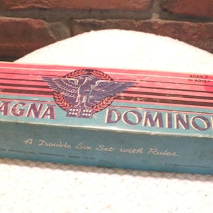Vintage 1960&#39;s Magna Dominoes by Milton Bradley double six boxed, Embossed Eagles Magna Dominoes 225 1975 Milton Bradley, Morethebuckles