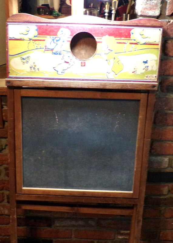 ヴィンテージ 1940年代 木製折りたたみイーゼル スレート 両面黒板