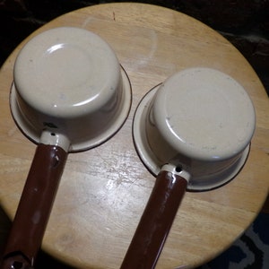 Vintage Brown and Beige Enamelware Saucepan set, Enamelware Handle Saucepans set, 1930’s Camping Pans, Cooking Pans, Morethebuckles