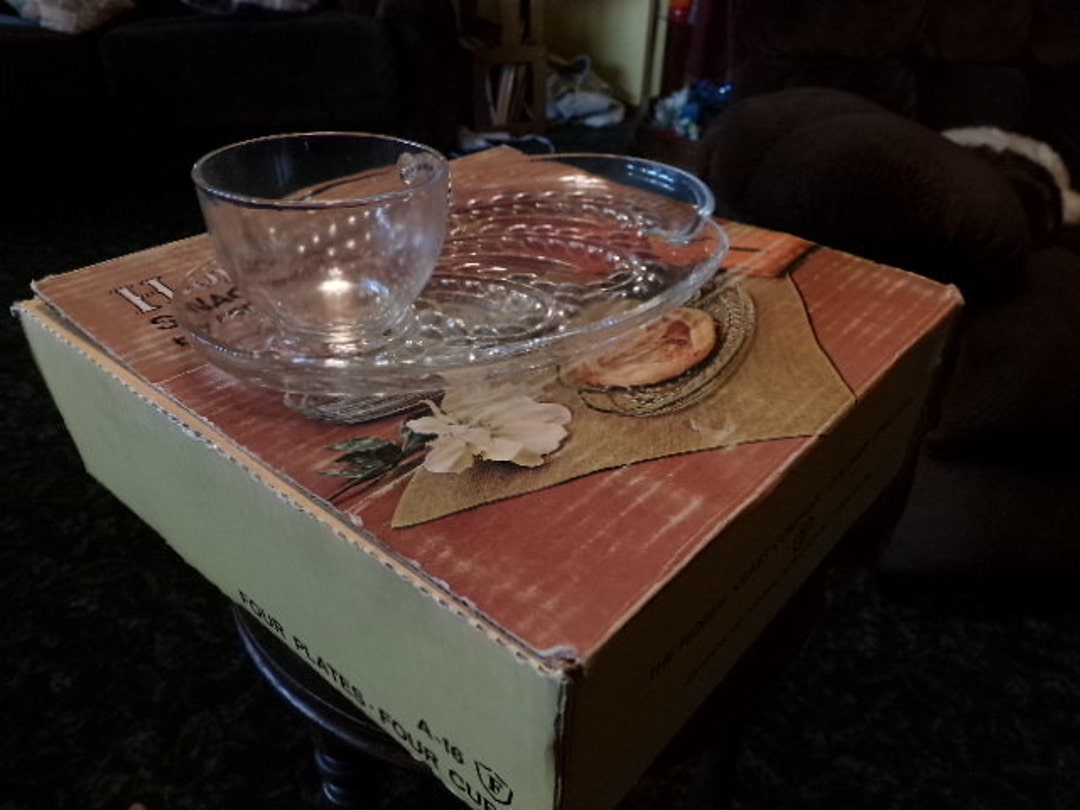 Vintage Snack Set, Glass Snack Set, Homestead Federal Glass Company