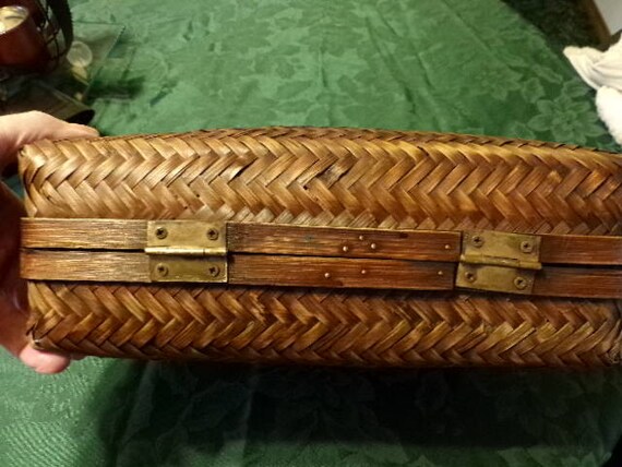 古道具 ヴィンテージ 竹製 ハンドル付き バスケット かご 古い持手籠 竹材捻り加工ワンハンドル籠 幅約55cm 立体舟型 大正