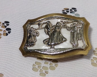 Vintage Waltzing Dancing Couple Bronze Base with Mother of Pearl Belt Buckle, Dancing belt buckles, 1950's belt buckle, Morethebuckles