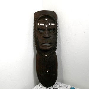 Vintage Ghana Tribal Mask: Handcrafted African Wood Wall Art, large wooden wall mask