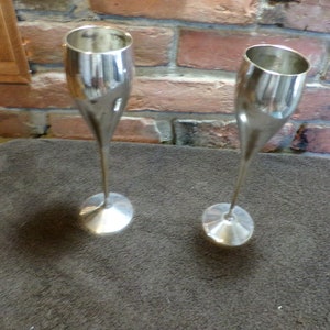 Vintage International Silver Champagne glasses, Silver Plated Champagne Flutes 9”, Morethebuckles