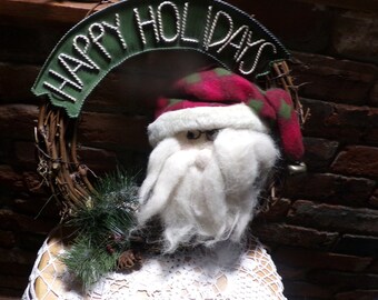 Vintage Dan Dee 14" Felices fiestas colgando corona de Navidad, corona de Navidad de Santa Head, corona de puerta de Santa de vid, Morethebuckles