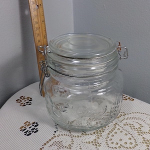 Vintage geprägtes Obst Bügelverschluss Glas, Vintage Glas mit Verschlussdeckel Mason Style, Morethebuckles