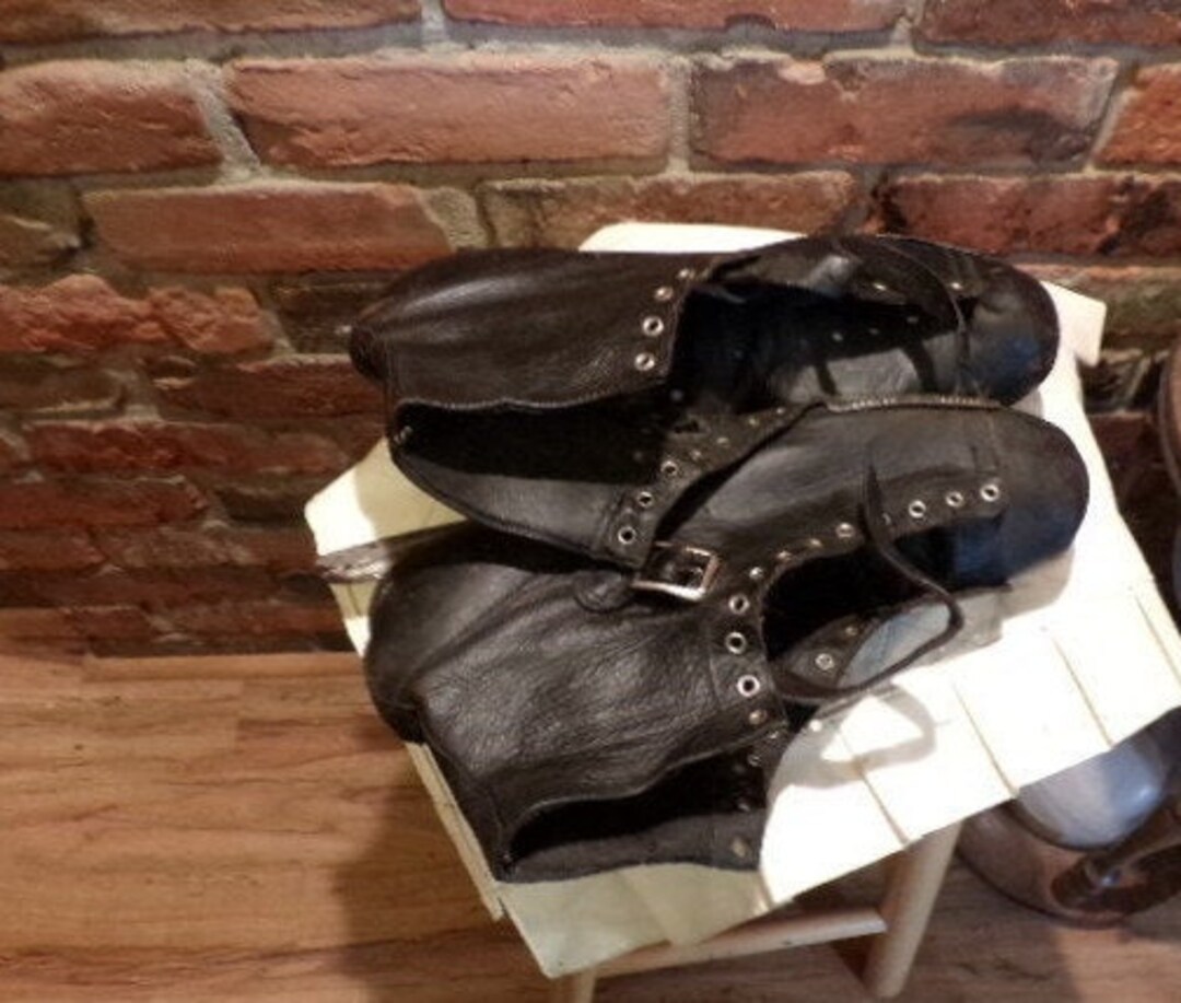 Antique Ice Skates, Mens Black Leather Ice Skates, Mens Size 10 Ice