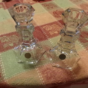 Lead Crystal candlestick holders,  Vintage 24% Lead Crystal Bleikristall Candle Holders  1970’s, NOS Crystal candle holders, Morethebuckles