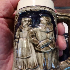 Vintage German Blue Mini Beer Stein, 1960&#39;s 4&quot; colonial style little stein made in Germany, Small embossed stein, Morethebuckles