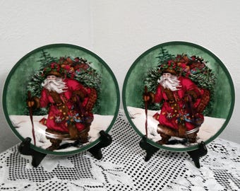Vintage Royal Norfolk Santa Christmas Plates by Mary Parker 8" Santa In The Snow, 1960’s Decorative Santa Plates, Morethebuckles,