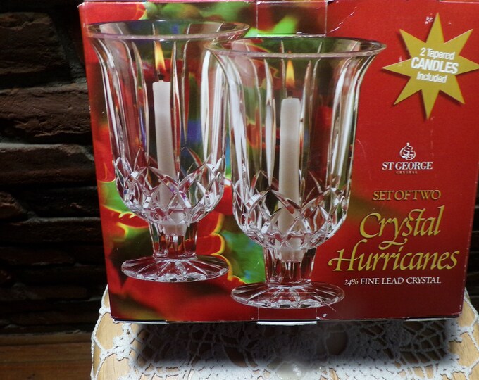 St Crystal Hurricane Candle Holder Set of 2 24 Fine Lead