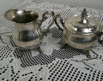 Vintage Leonard Silver Plate Footed Cream and Lidded Sugar, Pre 1970’s, Morethebuckles