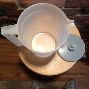 Vintage Tupperware Servalier 1676 Light Blue Pitcher With Blue Push Button Lid,  Tupperware Pitcher #1676  2 Qt, Morethebuckles, 1970's