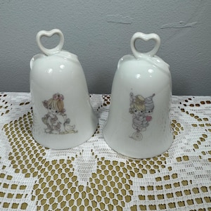 Vintage 1985 Precious Moments Porcelain Bells with Heart Tops, Porcelain Clown Couple Happiness,  Very Special Friendship, Morethebuckles