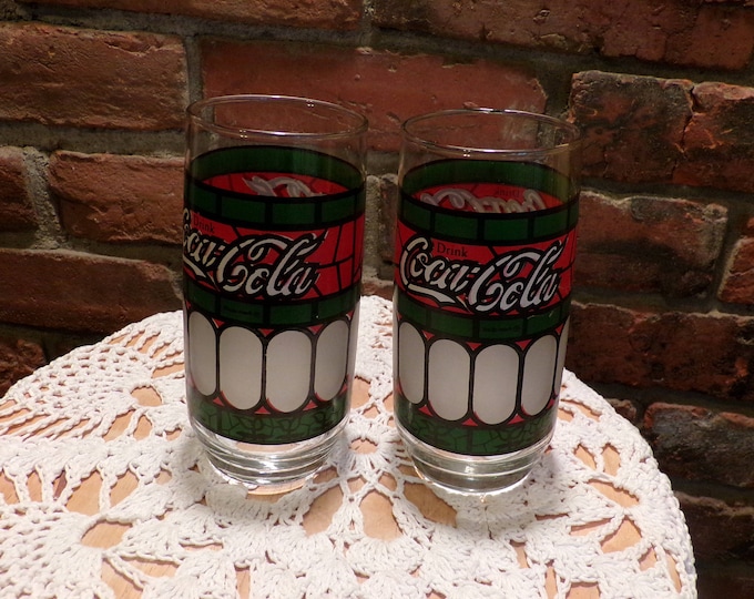 Vintage Coca Cola Glasses, Stained Glass Coca Cola Glasses