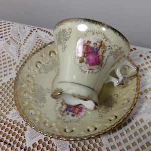 Rare 1940&#39;s courting couple, Victorian Demitasse Courting Couple tea cup and saucer, Rare Antique Victorian cup and saucer, Morethebuckles