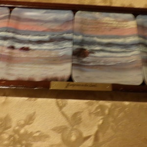 Footprints in the sand by Sharon Rickert 1997 Bradford Exchange plates in display rack, Morethebuckles, RARE Footprints in the sand