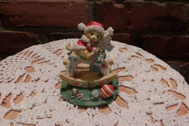 Rocking horse Cherished Teddies 1992 Cherished Teddies Cherished Teddies Christmas Figurine Bear on rocking horse Morethebuckles