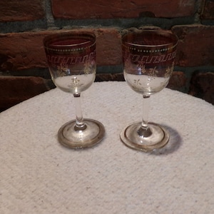 Vintage hand painted with gold cordial glasses, hand decorated cordial glasses, Rare cordial glasses, Morethebuckles