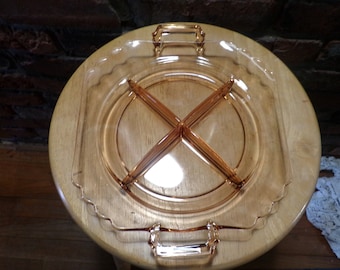 Vintage amber glass 4 divided sections handled dish, Amber Glass 4-part Divided Relish/candy Dish, Retro serving, fall, Morethebuckles