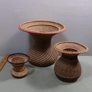 Vintage Bolivian Wicker Vases, Wicker Home Decor, 1960’s wicker 3 level vases, Morethebuckles