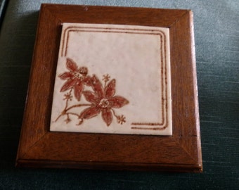 Tile Trivet, Vintage Ceramic Tile, H&R Johnson Ltd. Of England, wood framed tile trivet Trivet from England, floral trivet, Morethebuckles