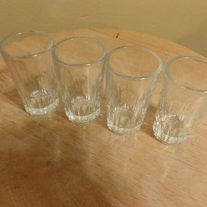 Pressed glass shot glasses, four pressed glass glasses, vintage shot glasses, bachelor party décor