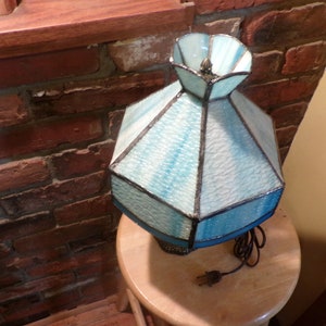 Vintage Leaded Stained Glass Style Resin Lamp Shade with brass lamp, unique brass lamp, accent lamp, rare 1960’s lamp, Morethebuckles