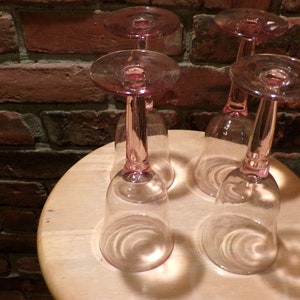 Vintage Pink Glass Goblets, Pink Glass Wine Glasses, 4 Vintage Rose Pink Wine Glasses Hand Blown Cocktail Drinking Glass Set, Morethebuckles