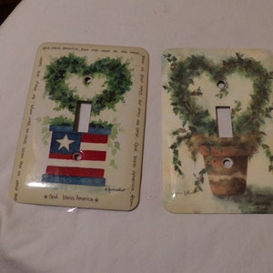 Annie Lapoint Light Switch Cover, leaves in pot switch plate cover, metal hand painted switch plate, Kitchen décor, garden, Morethebuckles