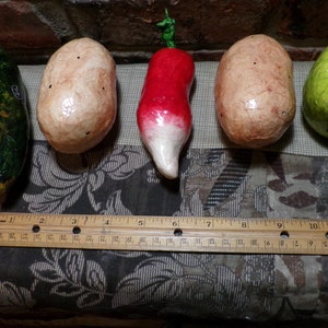 Vintage Mexican Hand-Painted Paper Mache Vegetables, faux fruit, Rare 5-piece papier Mache veggies, Morethebuckles, faux veggies