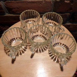 Vintage Jeannette Glass Clear National Coffee Cups lot, 5 Jeannette Glass National Pattern Cups, Morethebuckles, 1940&#39;s