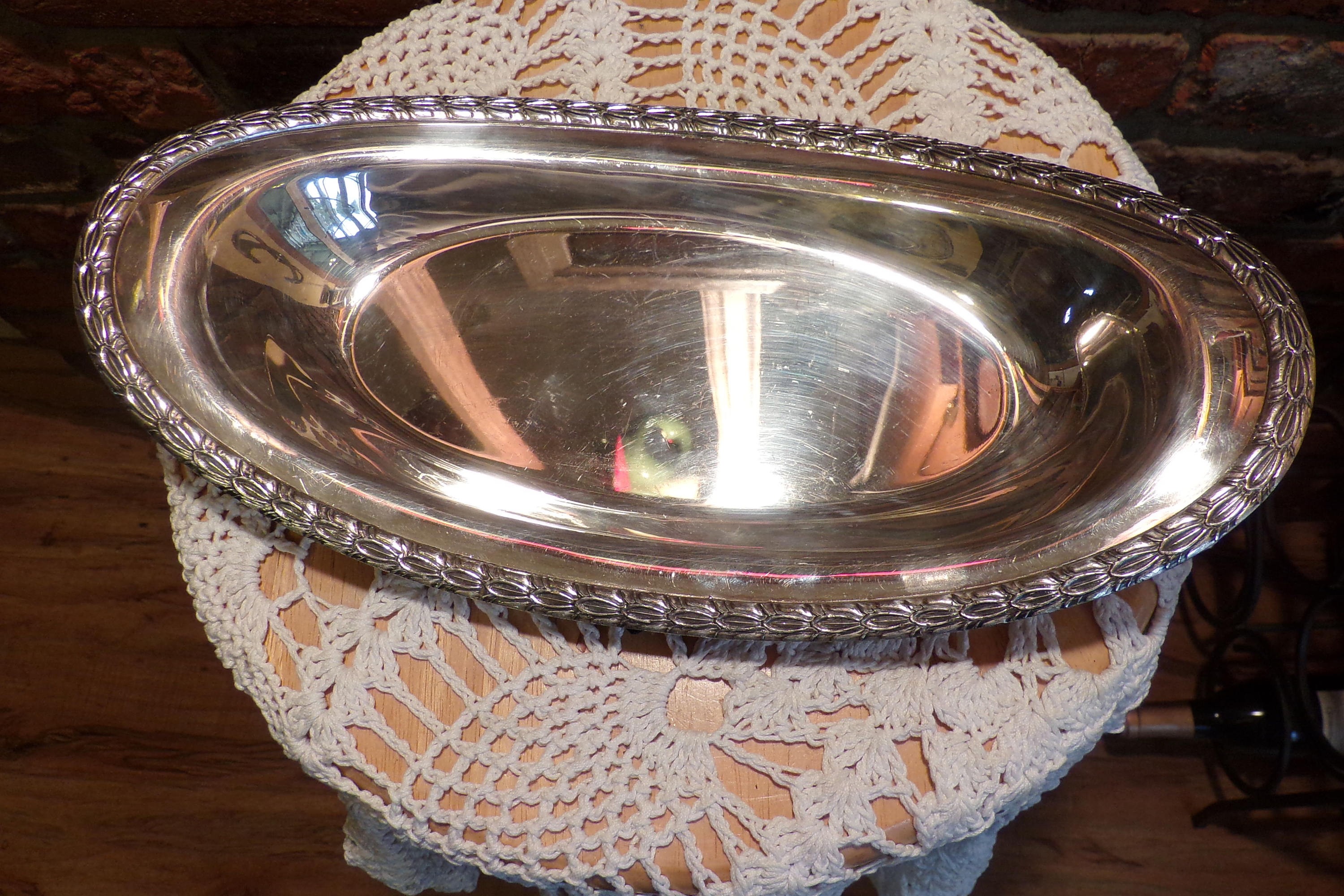 ビンテージ　シルバー楕円形サービングトレイ アンティーク ナショナル シルバー 銅製オーバル ボート サービング