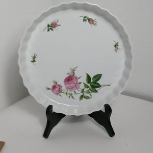 Vintage Christineholm Porcelain Quiche Tart Pie Dish With A Pink Rose Pattern, Morethebuckles, Rose Pie Plate