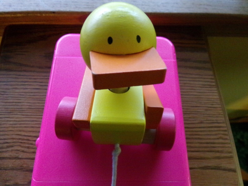 Vintage wooden duck pull toy wooden duck 1970\u2019s pull toy gift for baby