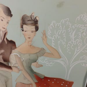Vintage Watercolor Airbrush Painting Bernard Picture, 1947 airbrush signed art, Framed Art Décor Courting couple watercolor, Morethebuckles image 9