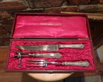 Antique French Silver carving set in cases, 1890's to 1900's Antique French .950 Silver Rococo Style Carving Set with Gigot, Morethebuckles