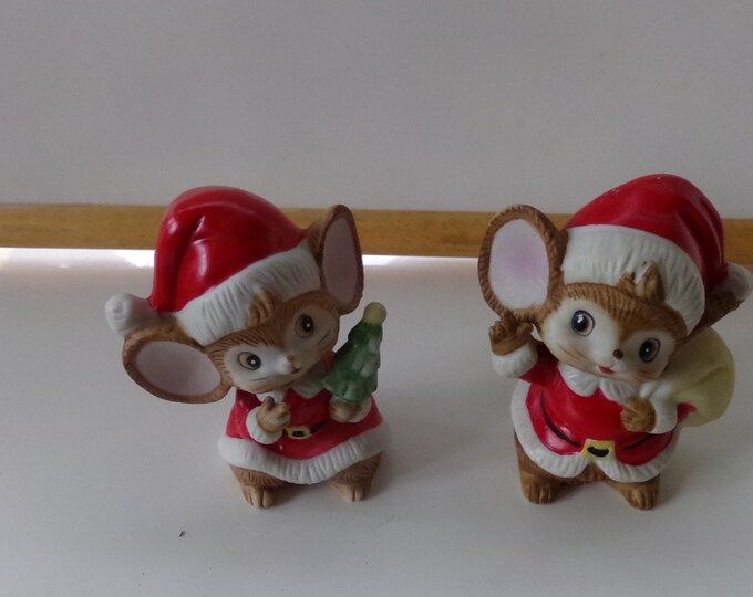Two Vintage Homco Christmas Mice Figurines Home Decor Etsy
