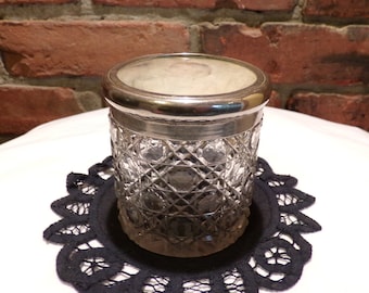 Vintage geschliffene Puderschale aus Glas mit Deckel