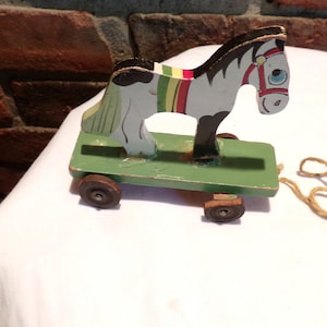 Antique wooden pull toy, Wooden horse pull toy, primitive toy, folk art toy, Rare pull toy, Early 1900’s pull toy, Rare toy, Morethebuckles
