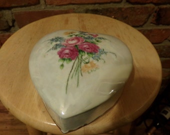 Floral Porcelain Heart Trinket Box, Pearl Finish Candy Dish