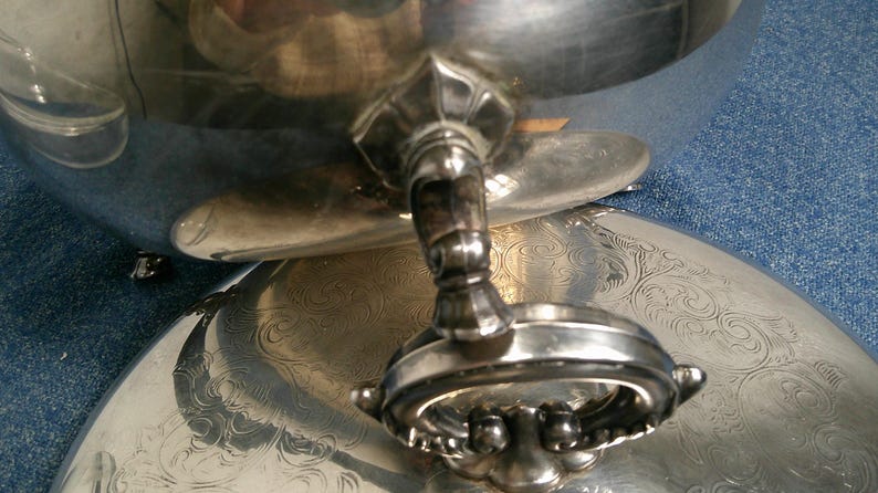 Vintage WM Rogers Silverplate Footed Tureen, Spring Flowers Pattern 1950's image 7