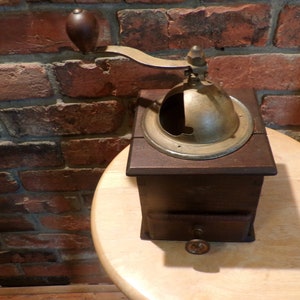 Antique Primitive French hand crank wooden coffee grinder, Peugeot Freres, 1890-1900&#39;s coffee grinder, Primitive kitchen, Morethebuckles