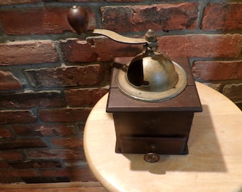 Antique Primitive French hand crank wooden coffee grinder, Peugeot Freres, 1890-1900's coffee grinder, Primitive kitchen, Morethebuckles