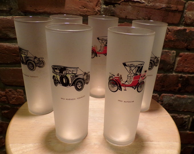 Vintage Libbey Antique Car Frosted Glasses Barware Highball Etsy