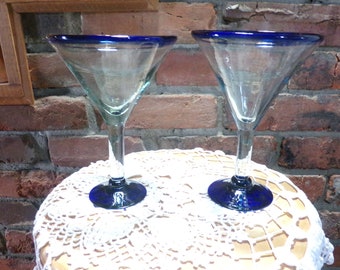Hand blown recycled glass Margarita Glass Set, Blown Glass Mexico Margarita Glass Set, barware, bar serving, Margarita glass, Morethebuckles
