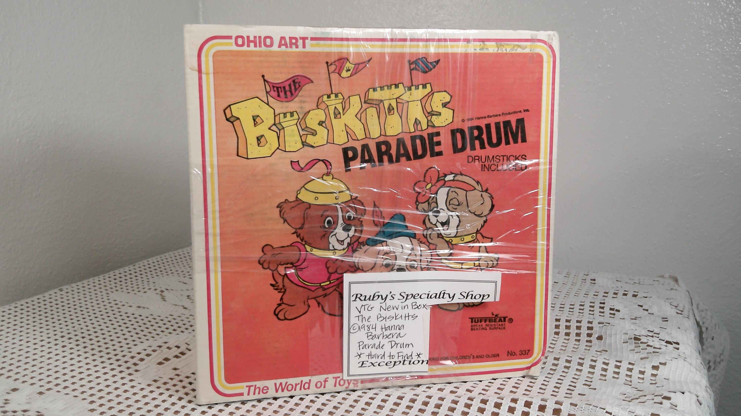 Vintage 1984 the Biskitts Hanna Barbera Parade Drum Boxed, Vintage