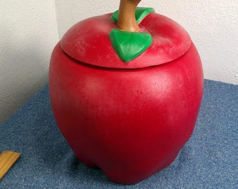 Tarro de cerámica vintage con forma de manzana para galletas, pintado a mano en la década de 1990.